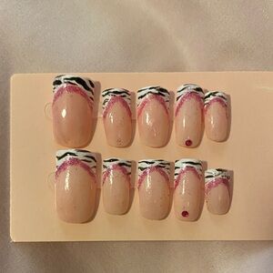 Pink Zebra French Tip Press-On Nails